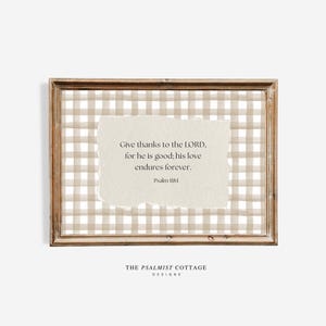 Wandbild mit Bibelvers im Vichy-Karo-Muster, „Danke dem Herrn“, Vintage-Schriftdruck, christliche Wohndekoration, digitaler Download