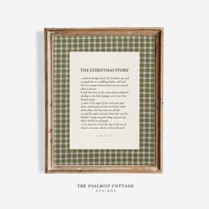 Vintage Green Gingham Printable Nativity Christmas Story Christmas Bible Verse Scripture Art The Birth Of Jesus Luke 2:7-11