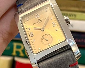 Vintage Baume & Mercier Hampton – Salmon Dial – Rectangular Swiss Dress Watch – Sub-Seconds – Original Buckle