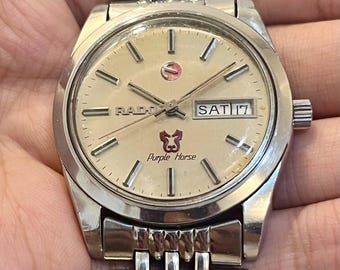 Vintage Rado Purple Horse Automatic Watch Original BOR Bracelet English Mandarin Day Dial