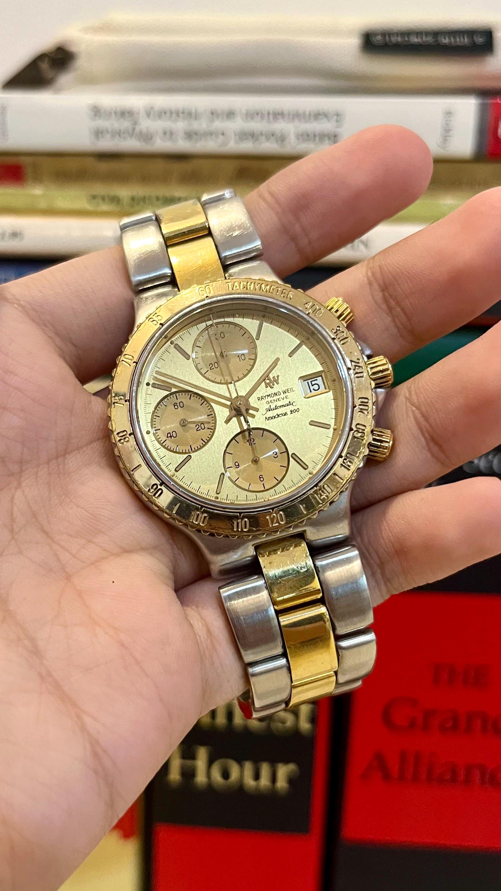Vintage Raymond Weil Amadeus 200 Chronograph, Two-tone Swiss Watch 