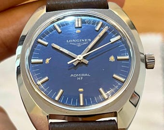 Vintage Longines Admiral HF Watch – Blue Dial, Genta-Era Case