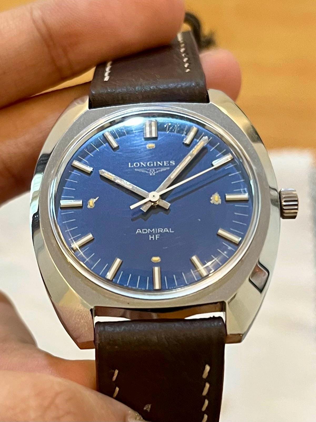 Vintage Longines Admiral HF Watch – Blue Dial, Genta-era Case