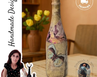 Handmade Textured Art Glass Bottle: Rustic Upcycled Home Decor
