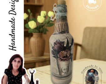 Handmade Textured Art Glass Bottle: Rustic Upcycled Home Decor