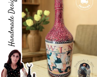 Handmade Textured Art Glass Bottle: Rustic Upcycled Home Decor