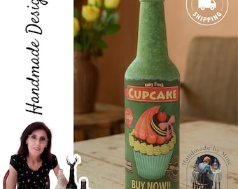 Handmade Textured Art Glass Bottle: Rustic Upcycled Home Decor