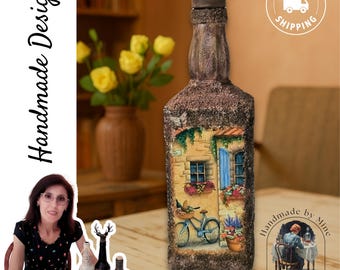 Handmade Textured Art Glass Bottle: Rustic Upcycled Home Decor