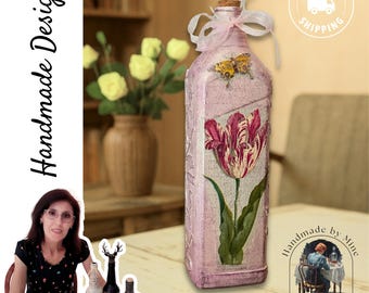 Handmade Textured Art Glass Bottle: Rustic Upcycled Home Decor