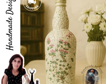 Handmade Textured Art Glass Bottle: Rustic Upcycled Home Decor
