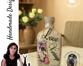 Handmade Textured Art Glass Bottle: Rustic Upcycled Home Decor