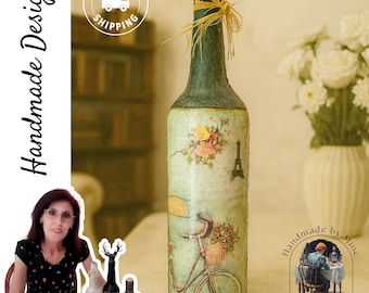 Handmade Textured Art Glass Bottle: Rustic Upcycled Home Decor