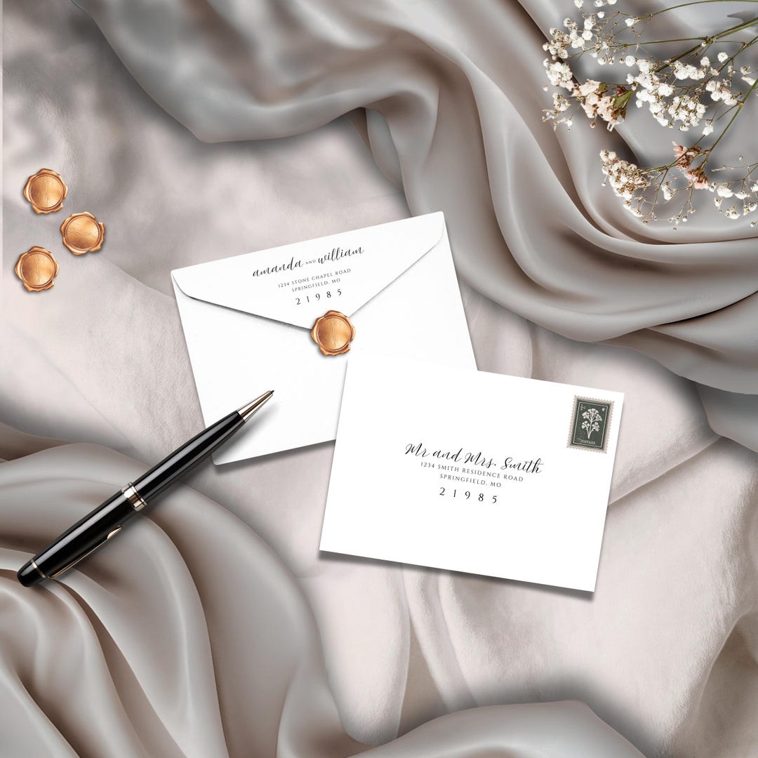 5x7 Envelope Address Template, A7 5.25" X 7.25", for Wedding Invitation