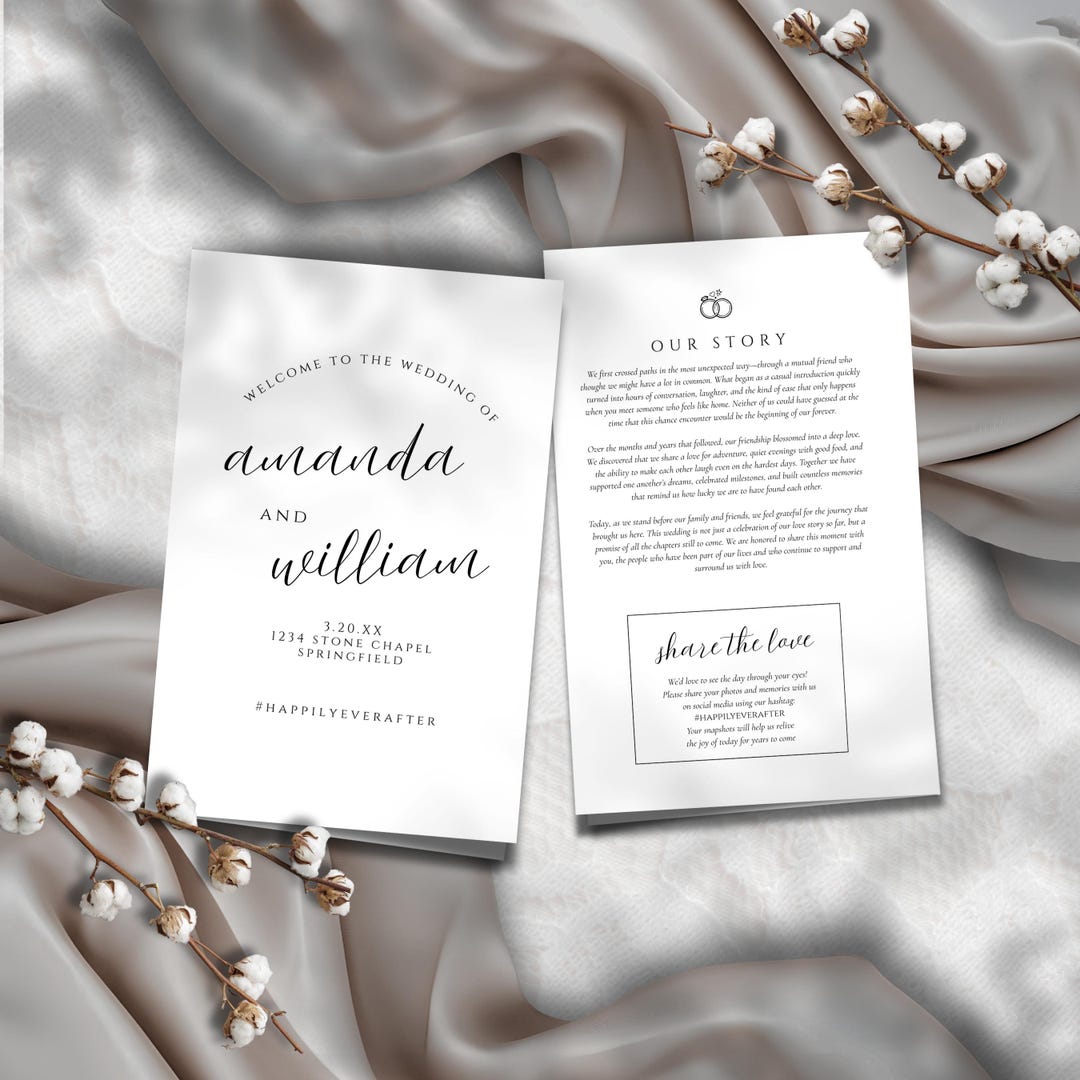 Wedding Program Template Bi Fold, Canva Brochure for Ceremony ...