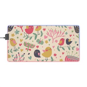 Tapis de souris gaming LED coloré, Accessoires de jeu, Décoration de bureau, Cadeaux personnalisés, Gadgets technologiques, Motif d&#39;oiseau