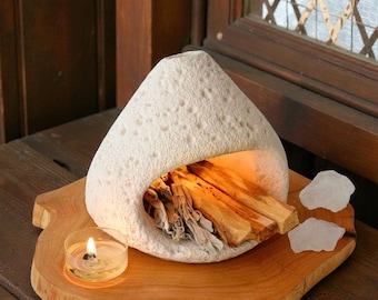 Quemador de Palo Santo de cerámica volcánica hecho a mano, cuenco para sahumar salvia, regalo espiritual