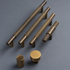 Antique Brass Cabinet Pulls, Solid Brass Drawer Handles, Vintage Bronze Kitchen Hardware, Knurled Dresser Pulls, Wardrobe Knobs