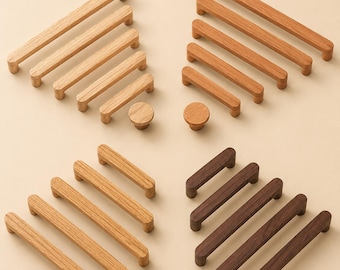 Wooden Cabinet Handles, Walnut Oak Drawer Pulls, Modern Minimalist Kitchen Hardware (76mm-224mm)
