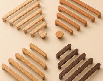 Poignées de meuble en bois, poignées de tiroir en chêne et noyer, quincaillerie de cuisine moderne et minimaliste (76 mm-224 mm)