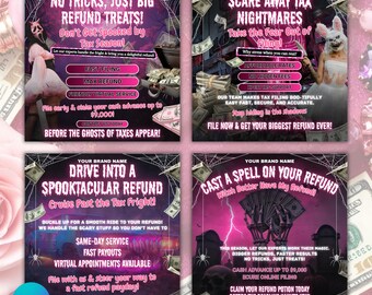 Halloween Tax Prep Flyer Bundle, Tax Flyer Template, Tax Season 2025, Tax Prep Bundle, Pink Halloween Tax Flyer, Canva Template