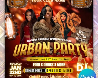 Urban Club Party Flyer, Mega DJ Music Event, DJ Party Flyer, Party Flyer, Canva Editable Club Flyer, Modern Nightlife Flyer