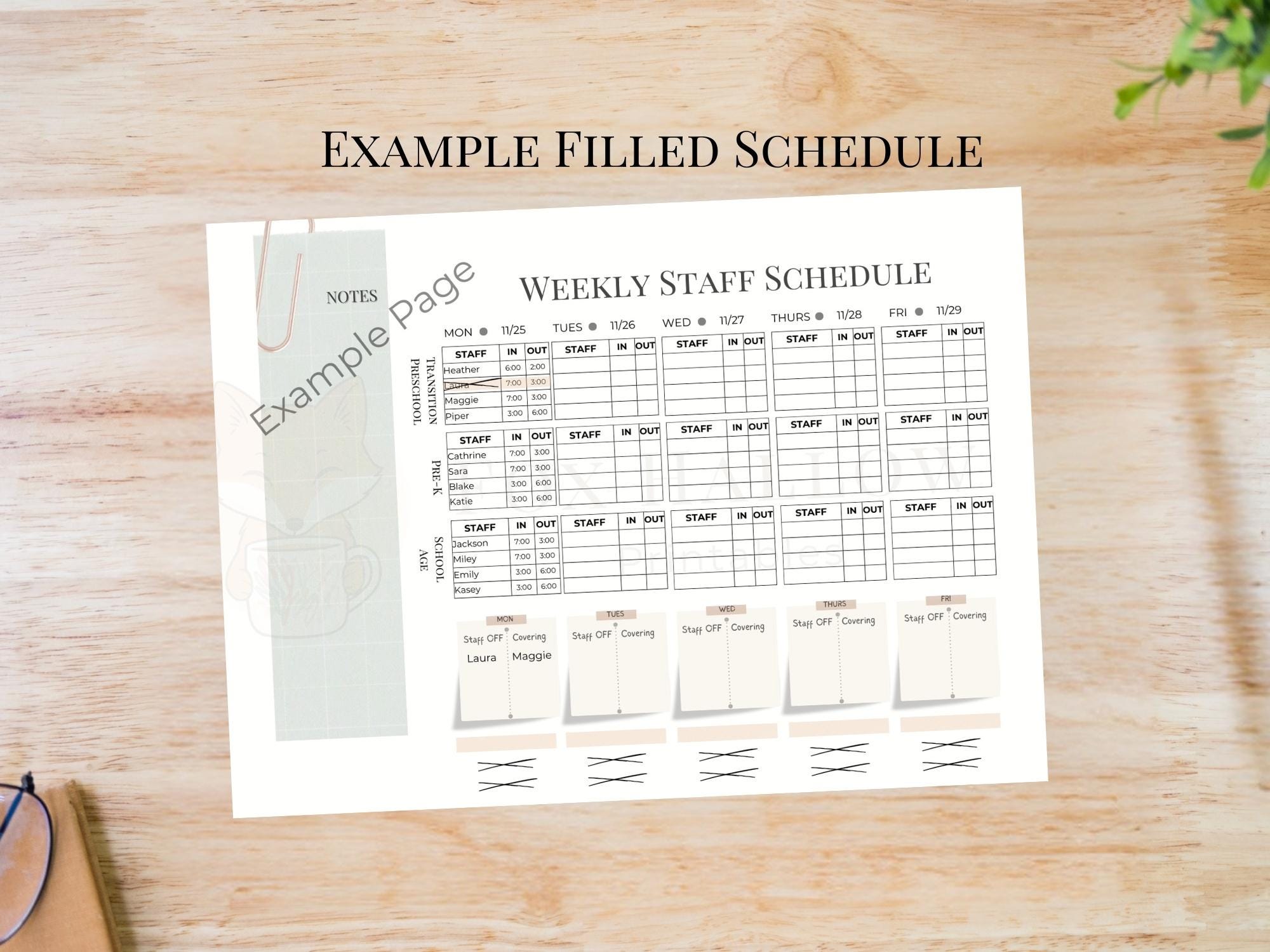 Weekly Childcare Staff Schedule Template | Visual Staff Planner (canva ...