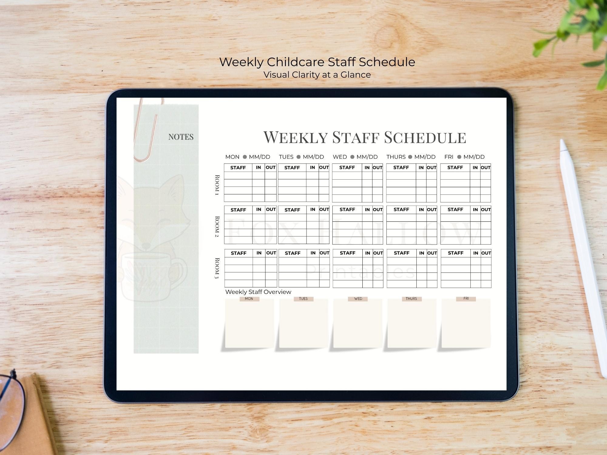 Weekly Childcare Staff Schedule Template | Visual Staff Planner (canva ...