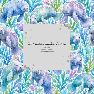 Watercolor Manatee Seamless Pattern