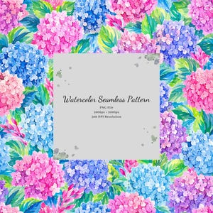 Watercolor Hydrangea Seamless Pattern, Floral Background for Sublimation (Digital Download)
