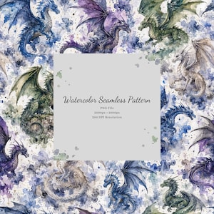 Colorful Watercolor Dragon Seamless Pattern Digital Download for Crafts, Sublimation, Scrapbooking, Gift Wrapping Paper