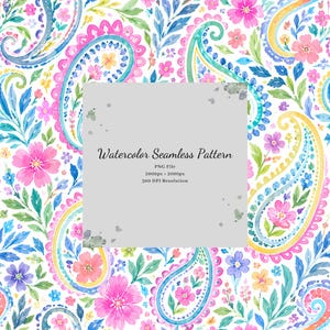 Watercolor Pattern Paisley Design, Seamless Digital Download for Crafting Projects