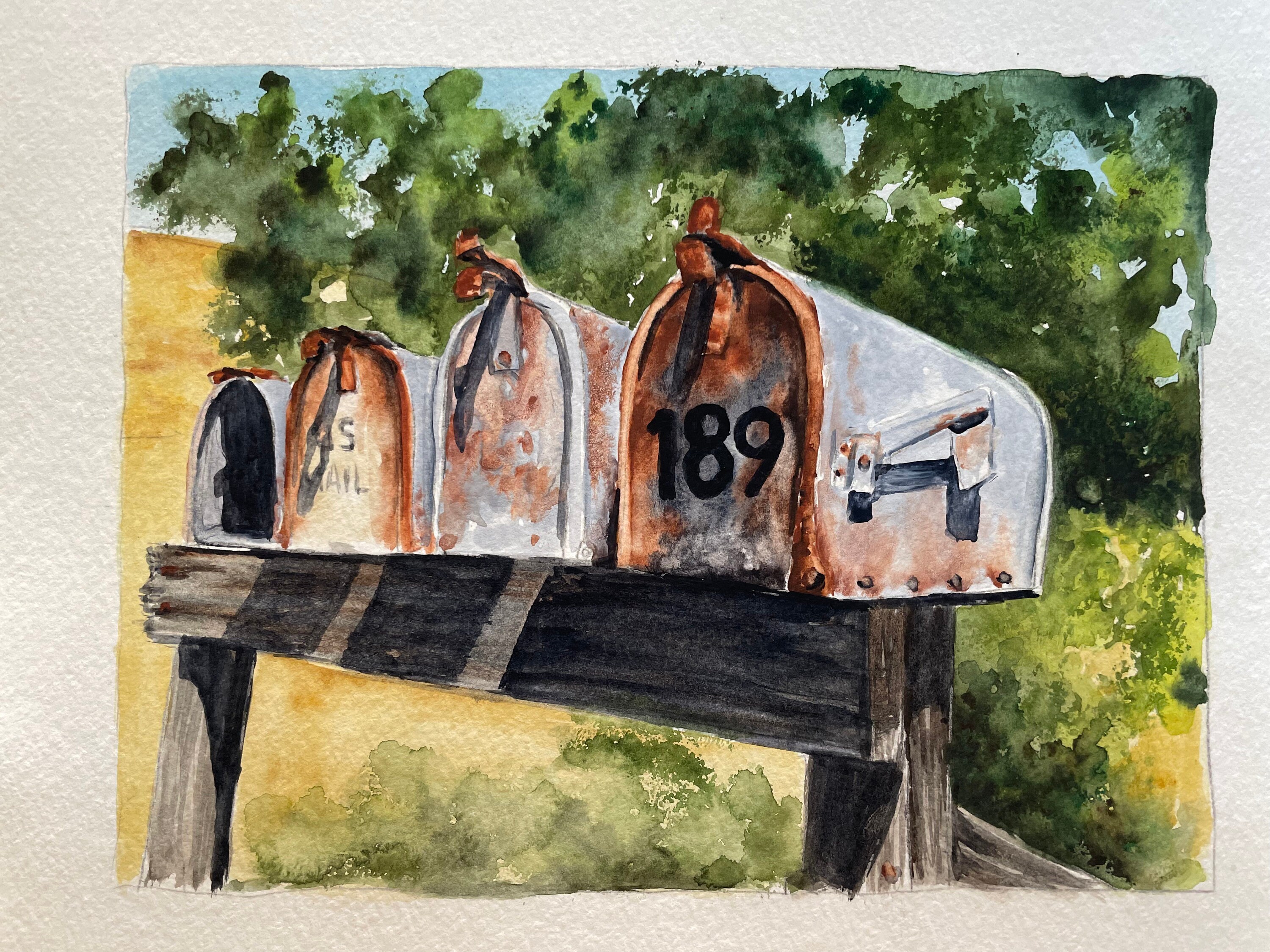 Old Rustic Mailboxes Painting Country Painting in Navy Blue Etsy