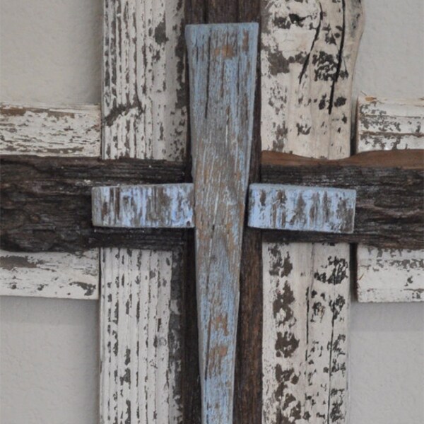 Baby blue rustic wood cross great for boys nursery or or shabby chic decor, western style cross