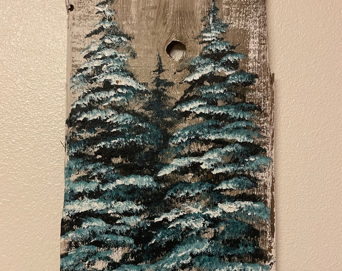 Farm House Winter Tree Painting on Barn Wood Acrylic Etsy