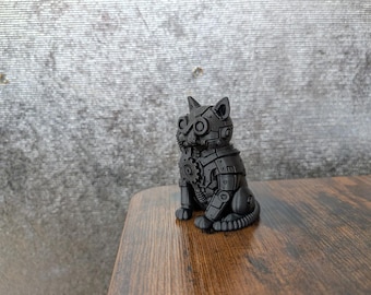 Custom Printed Mechanical Cat Figurine, Desk Decor (3.5"x2.5")