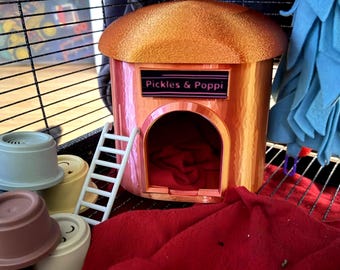 Personalized Sugar Glider Stump Feeder – Custom Name Plate, Mess Catching Den