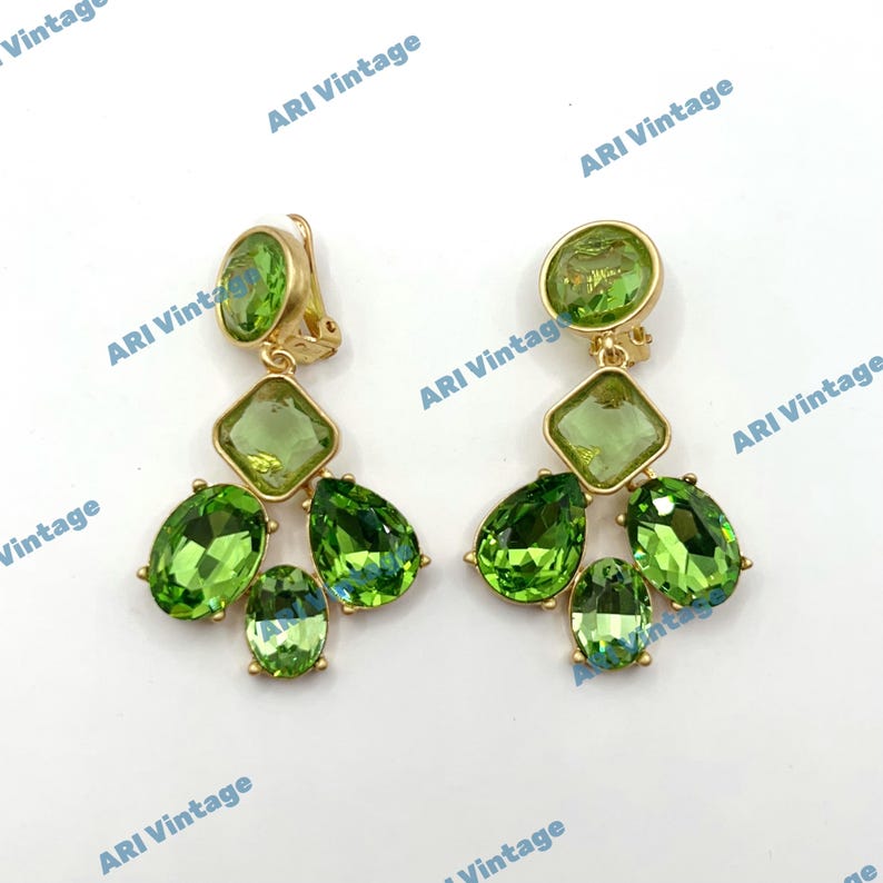 Rac Card Layout Os340-oscar De La Renta Green Crystals Clip-on Earrings - Etsy