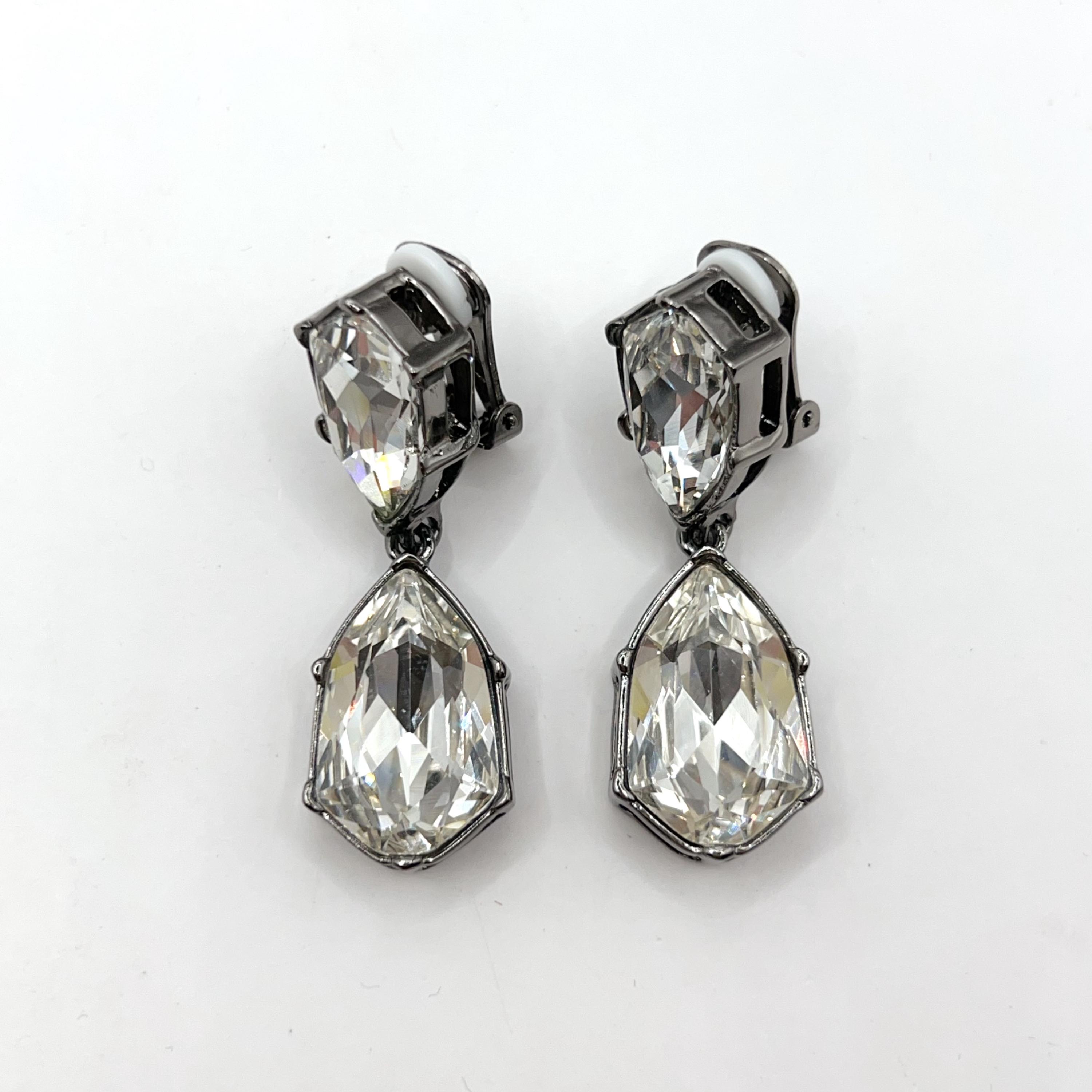 Boucles D'oreilles à Clip Oscar De La Renta - Cristaux Transparents Sur Plaqué Or Jaune - Neuf Sans Boîte