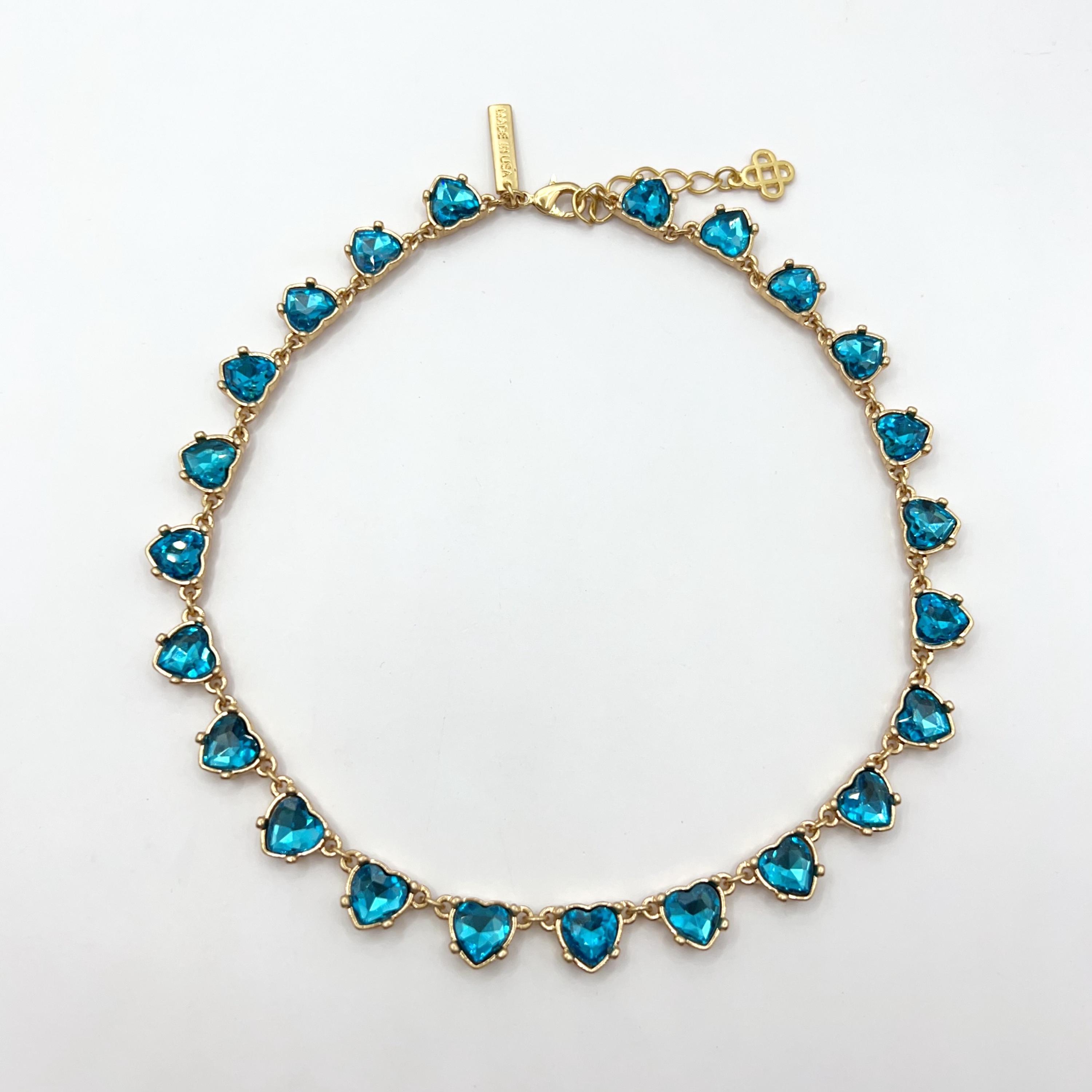 Collier Ras De Cou Oscar De La Renta - Cristaux Bleus Sur Plaqué Or Jaune - Neuf Sans Emballage