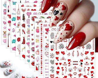 12 Sheets Valentine Nail Stickers for Valentine’s Day Lips Bear Heart Design