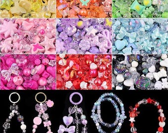 Kawaii Acrylic Bead Charms: Pastel Gummy Bears, Hearts, Bows (400-540 Pcs)