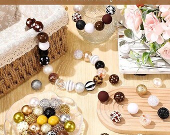 100Pcs 20mm Rhinestone Bubblegum Beads, Mixed Retro Crystal Resin Beads for Crafts & Jewelry