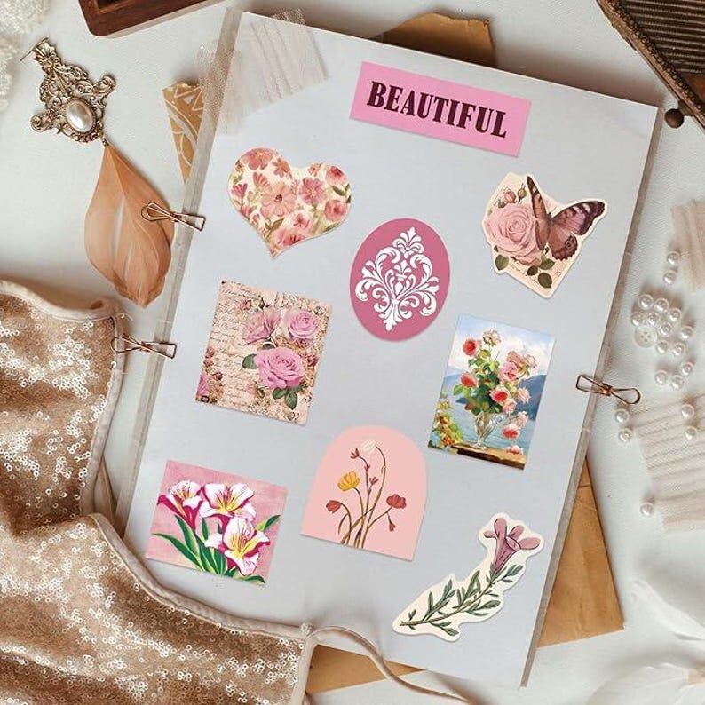 50PCS Pink Vintage Stickers for Girls DIY Water Bottle Laptop ...
