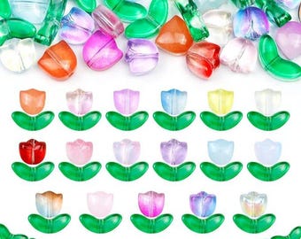 340Pcs Glass Tulip Flower Beads, 17 Colors Crystal Floral Charms for Jewelry & Crafts