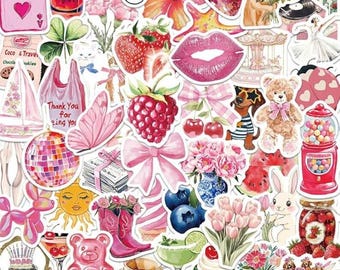 55PCS Retro Pink Stickers for DIY Laptop Water Bottle Scrapbook Decor