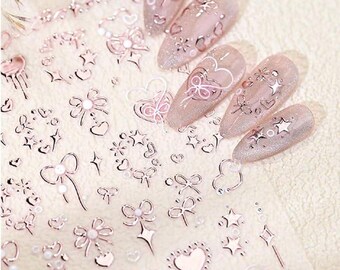 2PCS 5D Valentine Nail Stickers for Valentine’s Day Pink Bow Heart Design