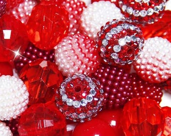 50pcs 20mm Red Rhinestone Bubblegum Beads for Pens and DIY Jewelry