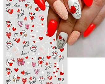 Valentine's Day 3D Nail Art Stickers: Heart & Bear Decals