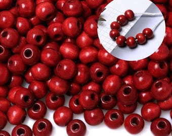 300pcs 12mm Red Wooden Macrame Beads with 5mm Hole for DIY Crafts