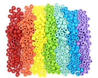 1000pcs 6x9mm Rainbow Acrylic Pony Beads Smooth Bulk Beads for DIY Jewelry & Hair Crafts